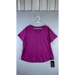 Ficerd V-Neck T-Shirt Womens L Magenta Purple New Short Sleeve Casual Tee